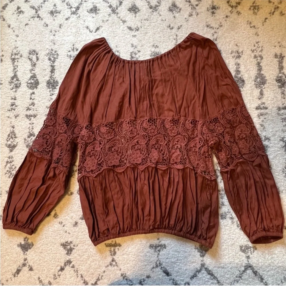 Free People Burnt Orange Crochet Blouse